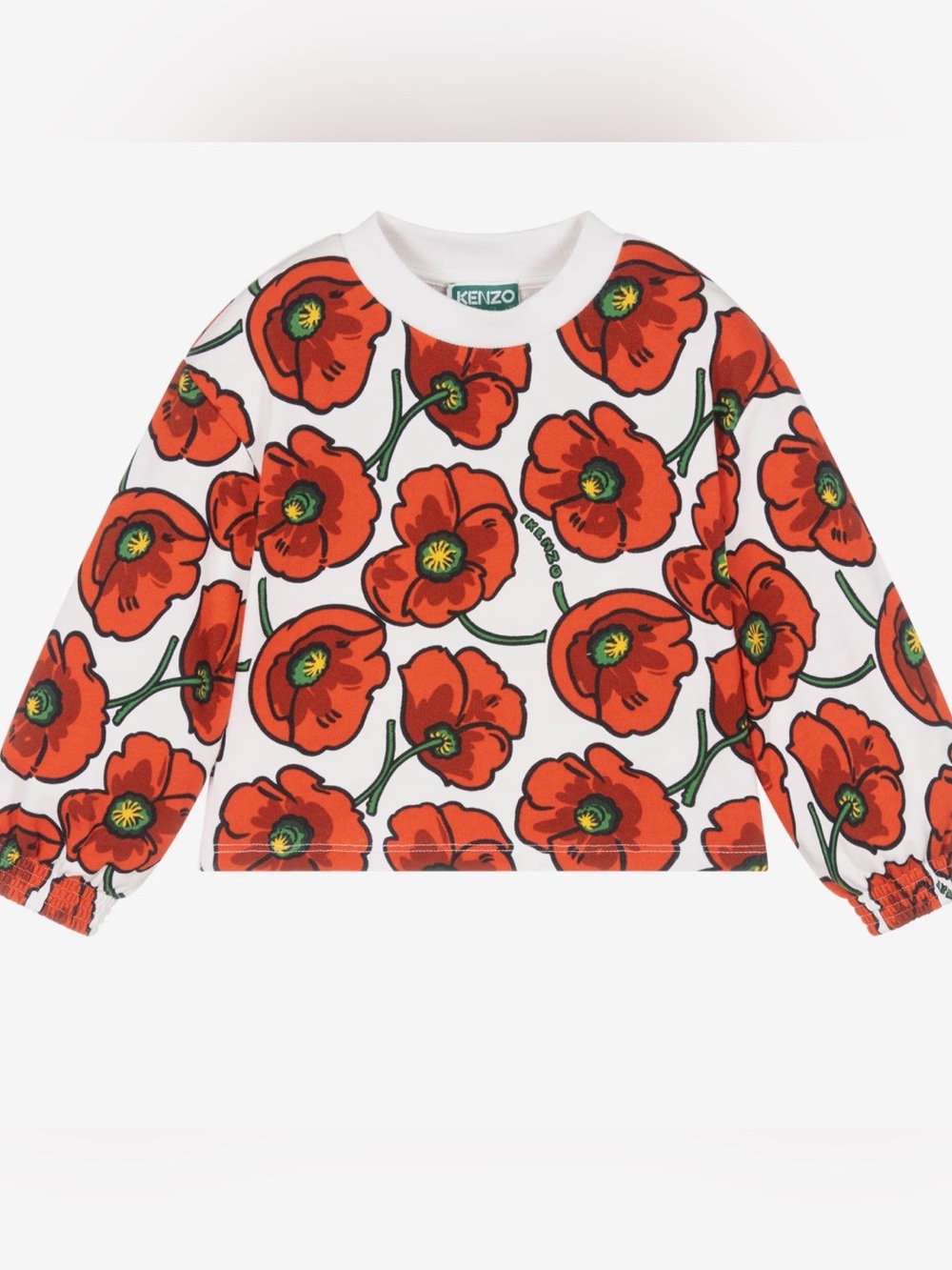 Kenzo Kids White Sweatshirt with Bold Orange Poppy Print